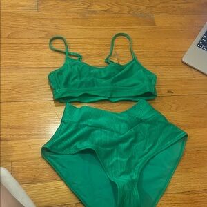 Aerie Green Ribbed Bikini Set